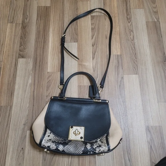 Coach Drifter Carryall In Colorblock Exotic Embossed Leather Black Animal Print - Picture 1 of 9